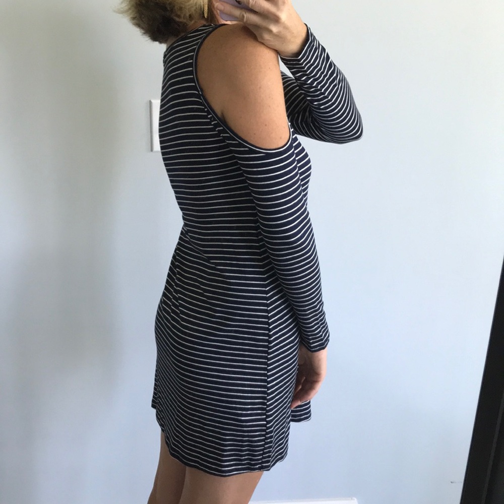 Navy & White Striped Cold Shoulder Dress - Picture 7 of 7
